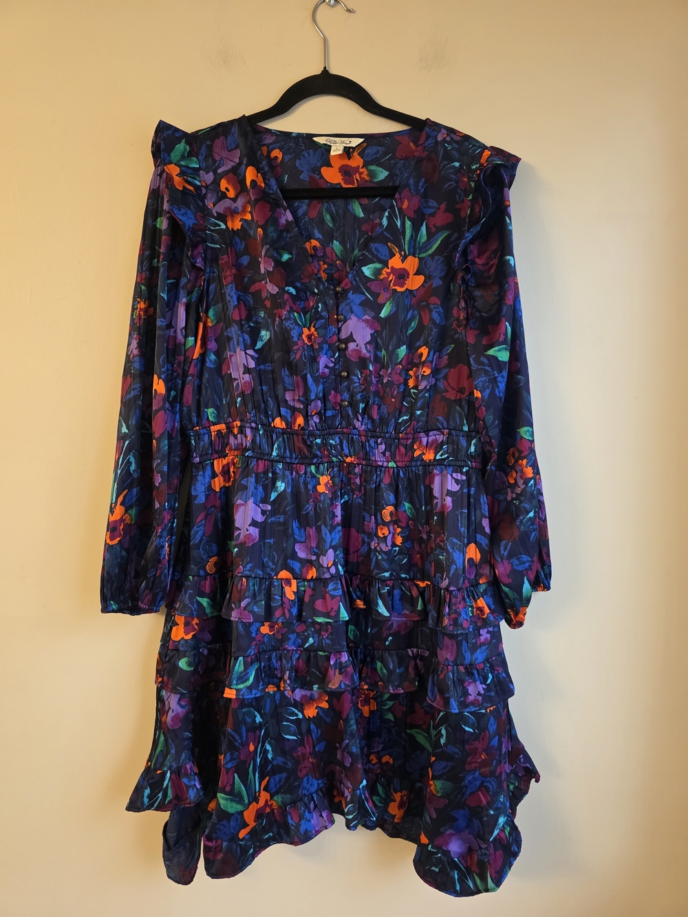 The Pioneer Woman Tiered Ruffle Mini Dress Floral Blue Orange Size Large - Picture 3 of 11